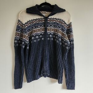 Tiara International Fair Isle Zip Cardigan M Nordic Ski Lodge Y2K